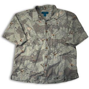 Vintage Martini Glass Hawaiian Shirt | Men's XL | Paradise Blue 100% Silk